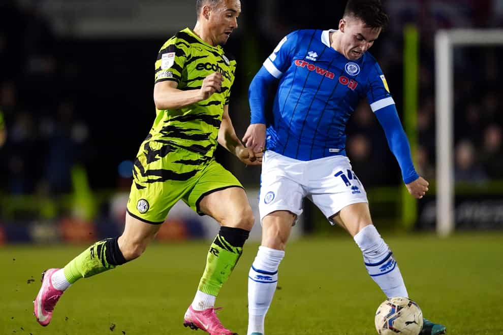 Rochdale’s George Broadbent, right, should miss the rest of the season (David Davies/PA)
