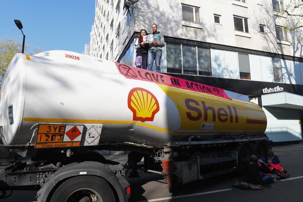 Demonstrators halted an oil tanker in Bayswater Road, London. (Extinction Rebellion/PA)