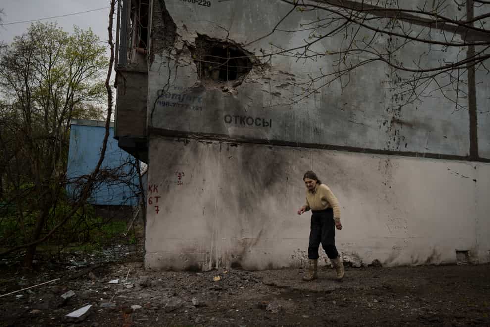 A damaged building after a Russian bombardment in Kharkiv (Felipe Dana/AP)
