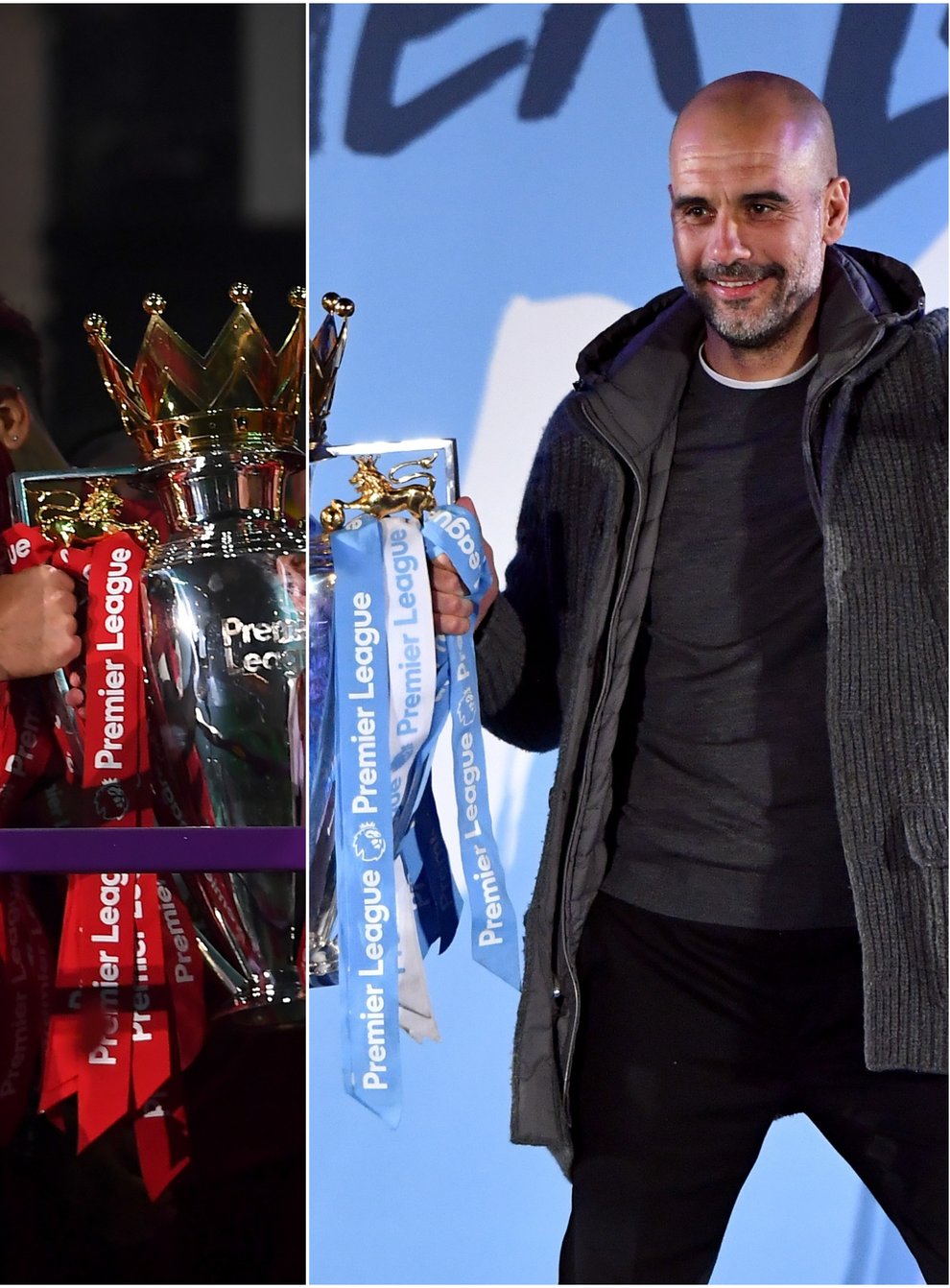 Will Jurgen Klopp, left, or Pep Guardiola be lifting the Premier League trophy this season? (Laurence Griffiths/Anthony Devlin/PA)