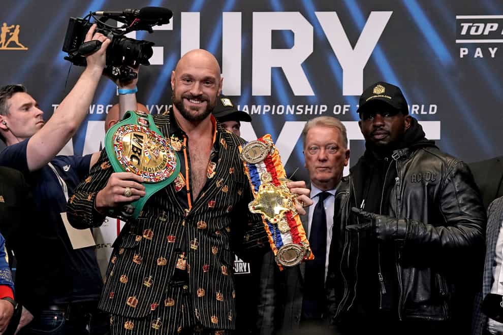 Tyson Fury (left) and Dillian Whyte during a press conference at Wembley Stadium (Nick Potts/PA)