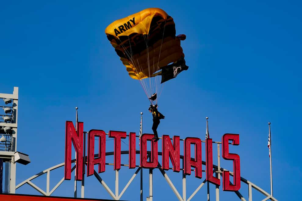The US Capitol was briefly evacuated after police identified an aircraft that they said posed ‘a probable threat’, but which was actually carrying members of the US Army Golden Knights who parachuted into a baseball stadium for a pre-game demonstration (Alex Brandon/AP)