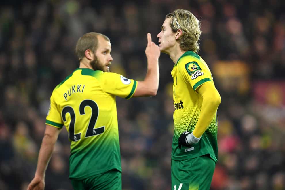 Norwich forward Teemu Pukki, left, and Todd Cantwell were both out of contract in the summer (Joe Giddens/PA)