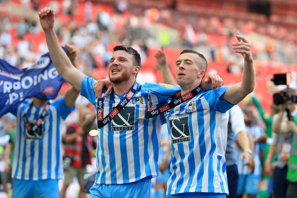 Chris Stokes, left, celebrated promotion with Coventry in 2018 (Mike Egerton/PA)