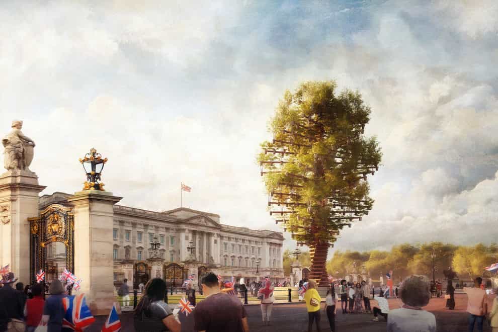 Artist’s impression of a living sculpture featuring 350 British native trees to be erected outside Buckingham Palace for the Queen’s Jubilee (Heatherwick Studio for TheQueen’s Green Canopy/PA)