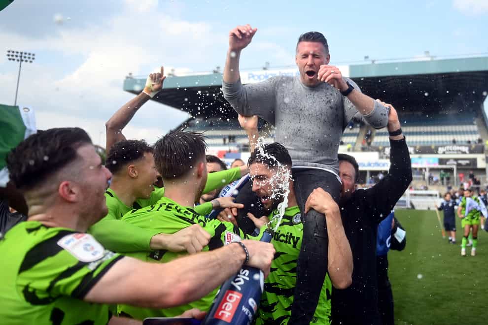 Rob Edwards celebrated with Forest Green (Simon Galloway/PA)
