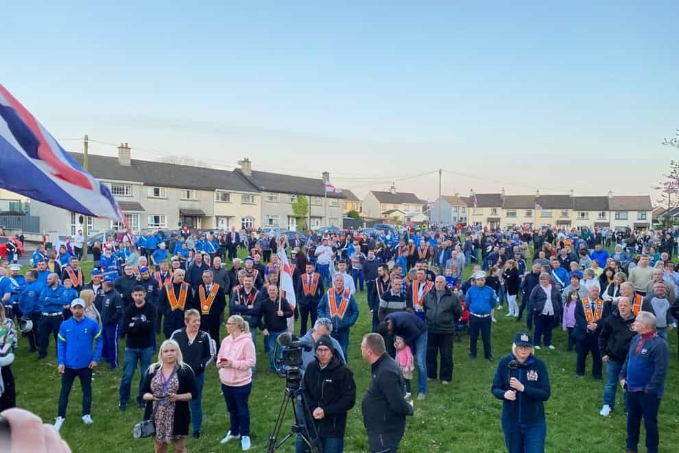 A crowd gathers at the latest anti-Northern Ireland Protocol (TUV/PA)