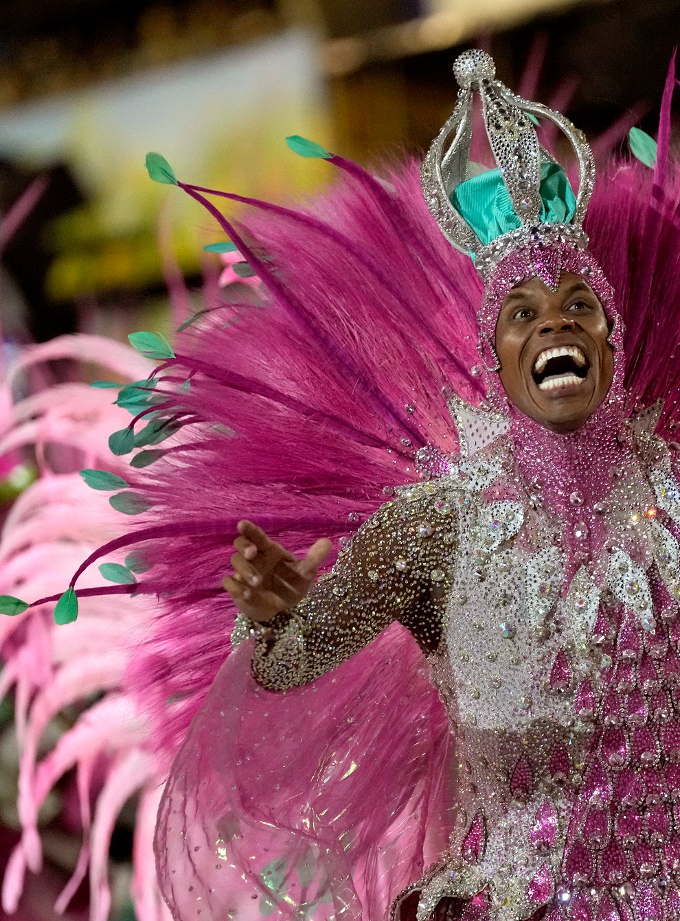 A performer from the Mangueira samba school parades during Carnival celebrations at the Sambadrome (AP)