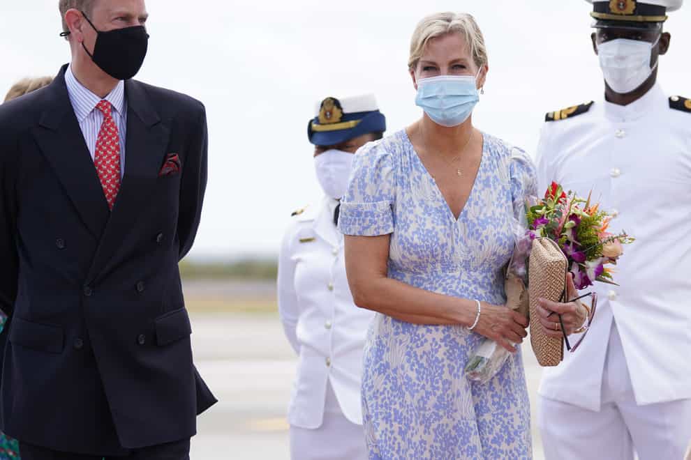 The Earl and the Countess of Wessex arriving at VC Bird International Airport, Antigua and Barbuda (Joe Giddens/PA)