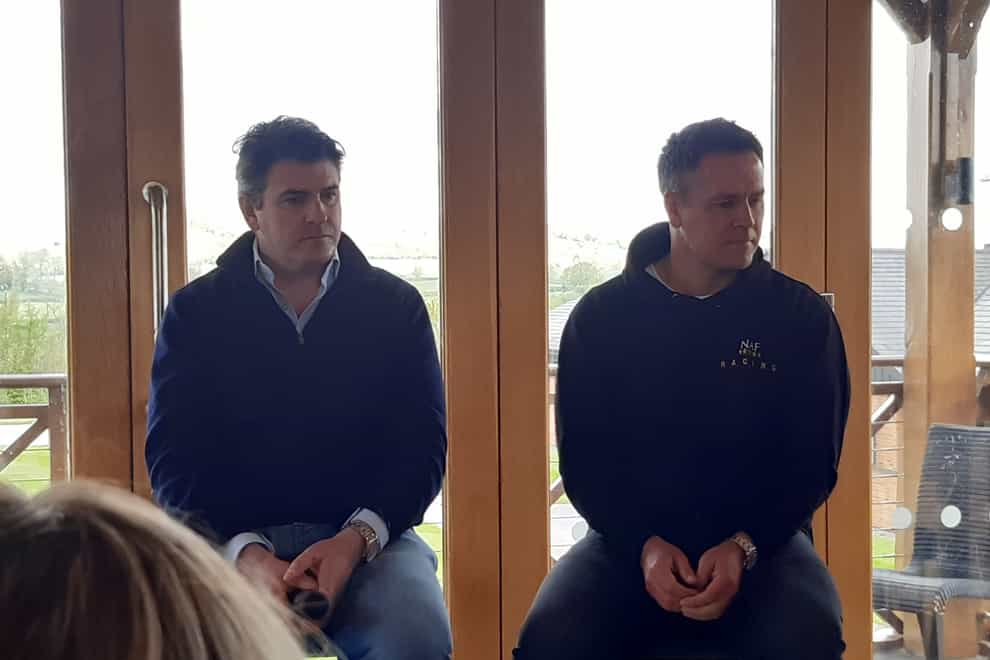 Hugo Palmer and Michael Owen (right) address the media at Manor House Stables (Nick Robson)