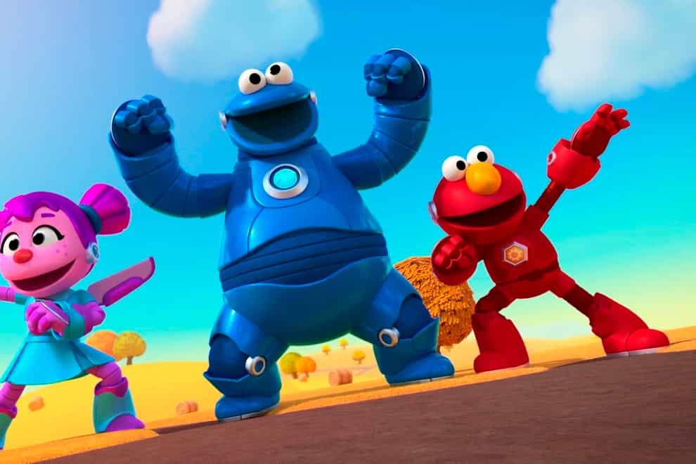 Animated versions of Sesame Street characters Abby Cadabby, Cookie Monster and Elmo from the new CGI-animated show Mecha Builders (Sesame Workshop via AP)