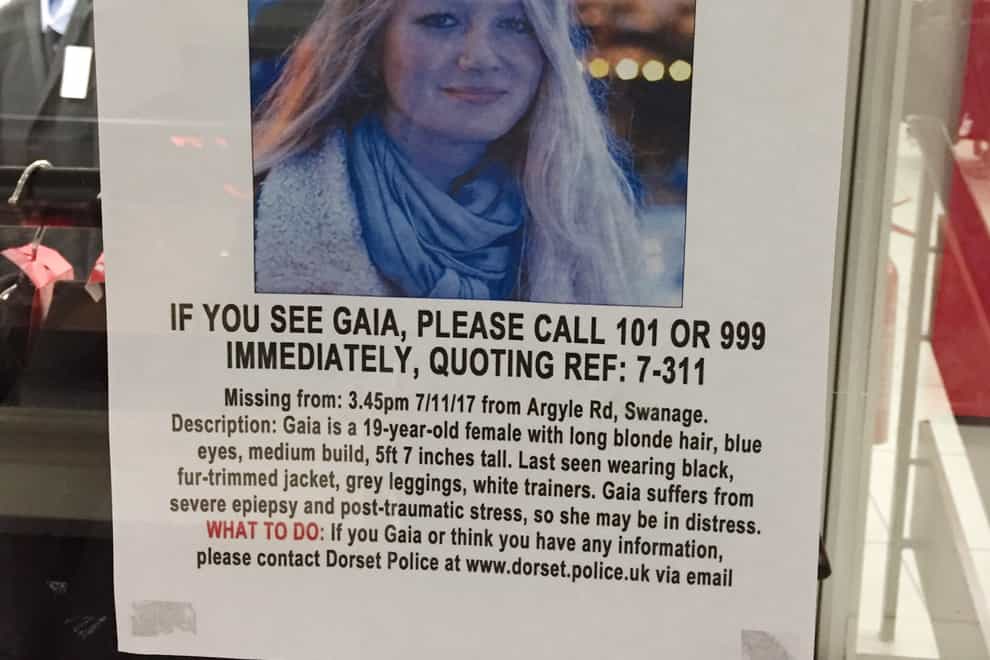 An appeal poster for missing teenager Gaia Pope in a window of Beales Department Stores in Poole, Dorset.