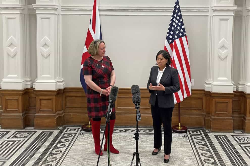 Anne-Marie Trevelyan (left) and US trade representative Katherine Tai at the Department for International Trade (Sophie Wingate/PA)