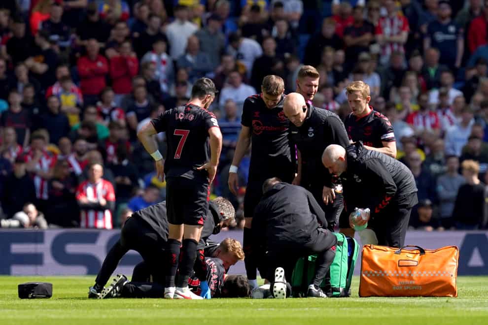 Tino Livramento sustained an ACL injury in Southampton’s 2-2 draw at Brighton (Gareth Fuller/PA).