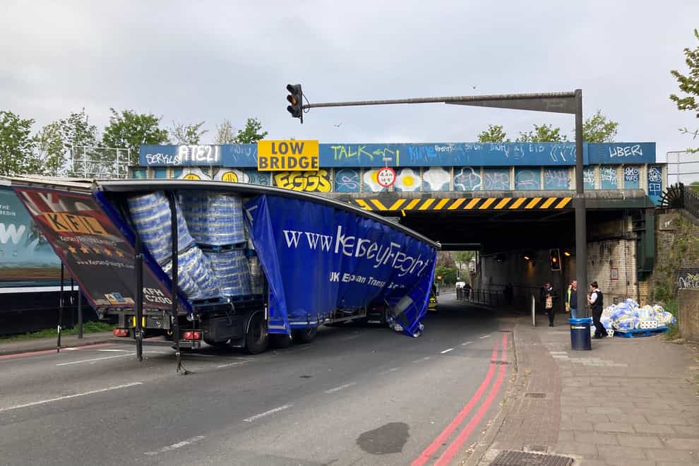 Traffic in south east London was clogged up on Thursday morning after reports that a lorry carrying toilet roll had collided with a bridge (@johnestevens/Twitter/PA)