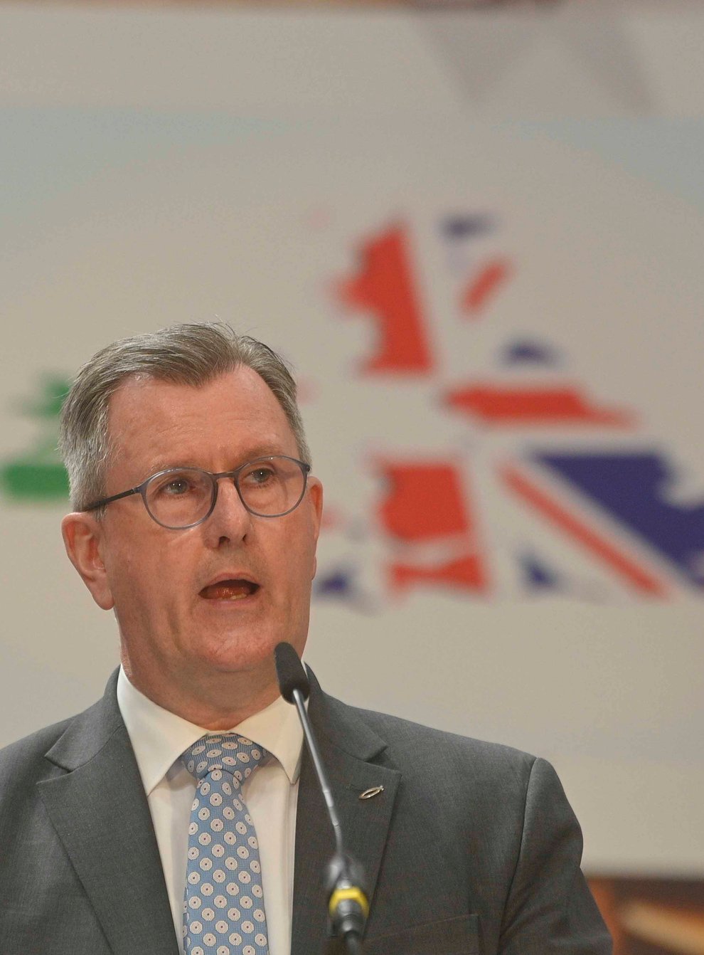 DUP leader Sir Jeffrey Donaldson speaks during the party’s manifesto launch at AJ Power LTD in Craigavon, Co Armagh (Mark Marlow/PA)