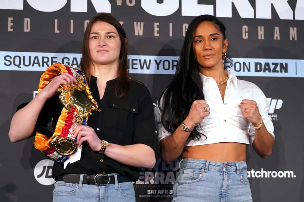 Katie Taylor, left, and Amanda Serrano are the first female boxers to headline at Madison Square Garden (Adam Davy/PA)