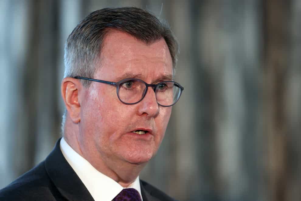 DUP leader Sir Jeffrey Donaldson said he is confident his party will win the Stormont election despite an opinion poll putting his party six points behind Sinn Fein (Liam McBurney/PA)