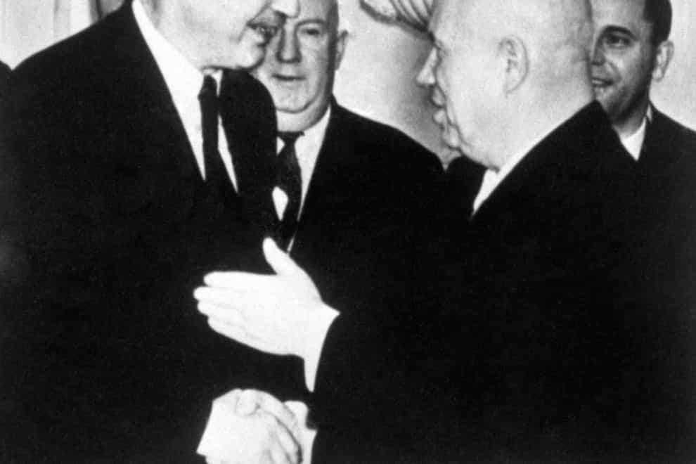 Former Soviet leader Nikita Khrushchev meeting British Prime Minister Harold Macmillan in Moscow (PA)