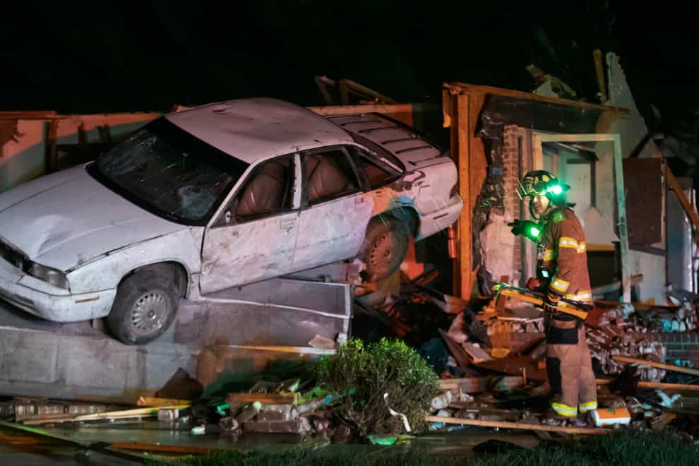 Damage caused by the tornado in Andover, Kansas (Travis Heying/The Wichita Eagle/AP)