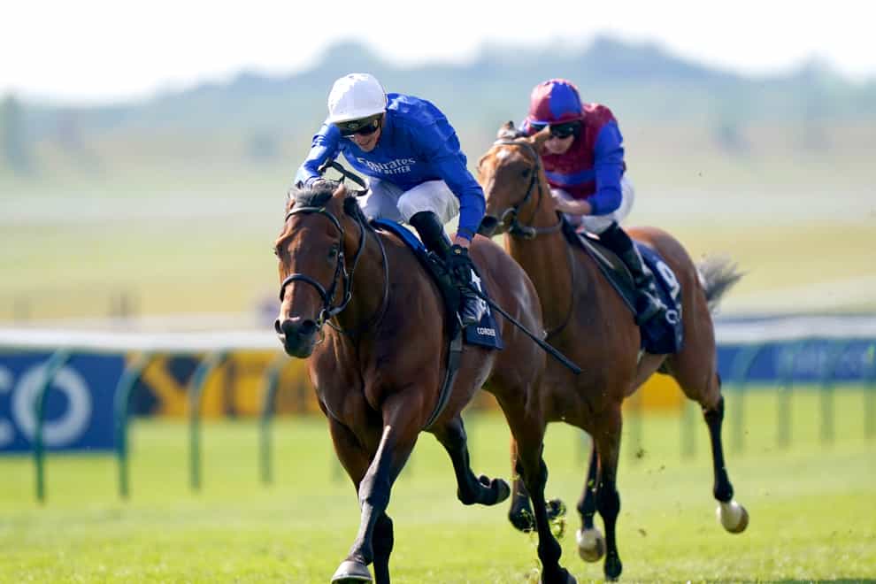 Coroebus ridden by jockey James Doyle (left) on their way to winning the Qipco 2000 Guineas Stakes on day two of the QIPCO Guineas Festival at Newmarket Racecourse, Newmarket. Picture date: Saturday April 30, 2022.