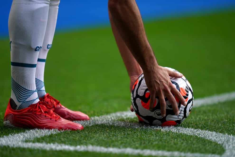 The ball is placed for a corner kick during the Premier League match at The King Power Stadium, Leicester. Picture date: Saturday September 11, 2021.