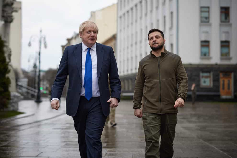 Prime Minister Boris Johnson with President of Ukraine Volodymyr Zelensky, during his visit to Kyiv earlier this month (PA)