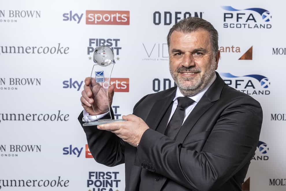 Ange Postecoglou collected the prize for manager of the year (Andrew Barr/PA)