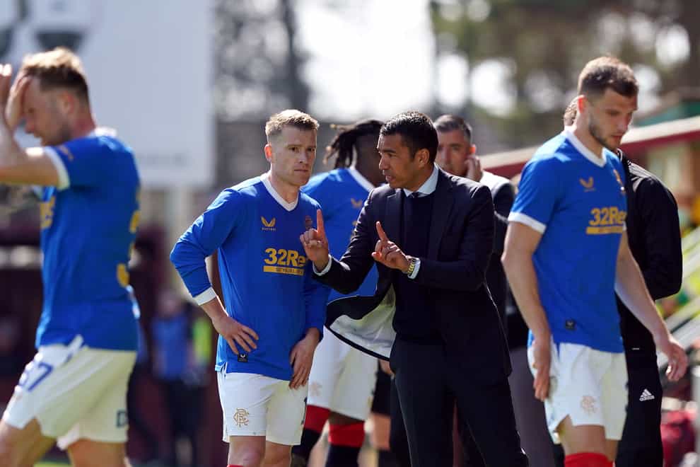 Giovanni van Bronckhorst, centre right, must get his side up for a tough second leg (Andrew Milligan/PA)