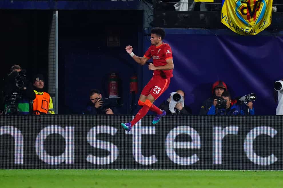 Substitute Luis Diaz celebrates scoring Liverpool’s second goal (Adam Davy/PA)