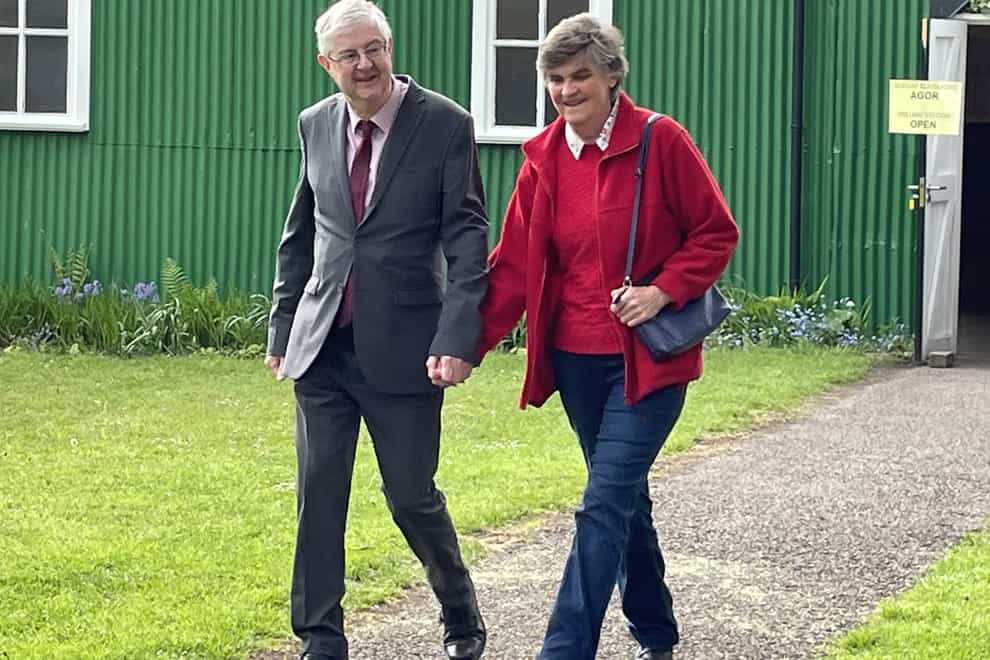 Wales’s First Minister Mark Drakeford and his wife Clare voted at St Catherine’s Hall in Pontcanna, Cardiff (Bronwen Weatherby/PA)