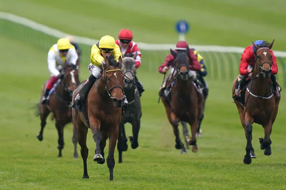 Ameynah (Yellow cap), here winning the Rossdales Maiden Fillies’ Stakes at Newmarket, ran with credit in the 1000 Guineas (Tim Goode/PA)