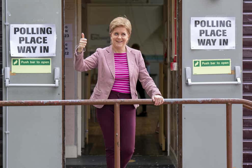 First Minister Nicola Sturgeon was among party leaders heading to the polling station for local government elections (Jane Barlow/PA)