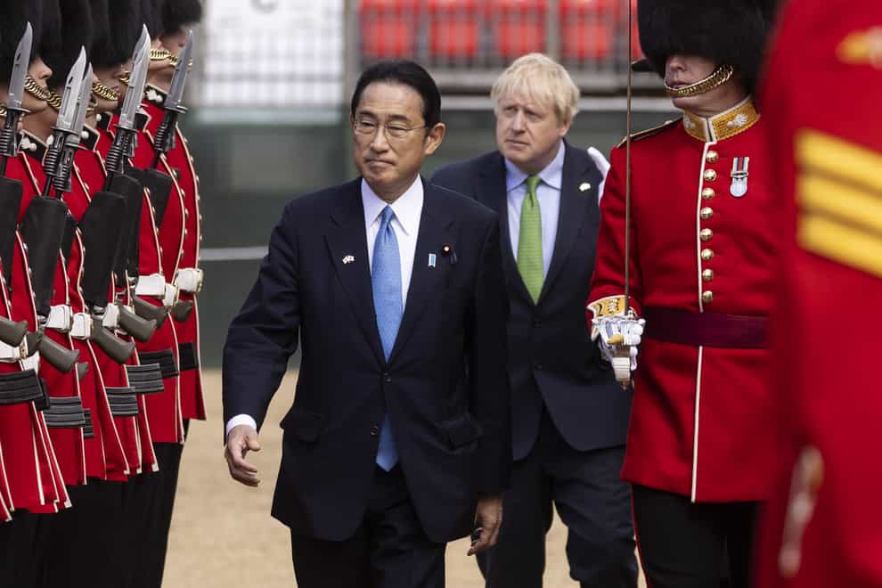 Prime Minister Boris Johnson welcomed his Japanese counterpart, Fumio Kishida, with a guard of honour in Horse Guards Parade (Dan Kitwood/PA)