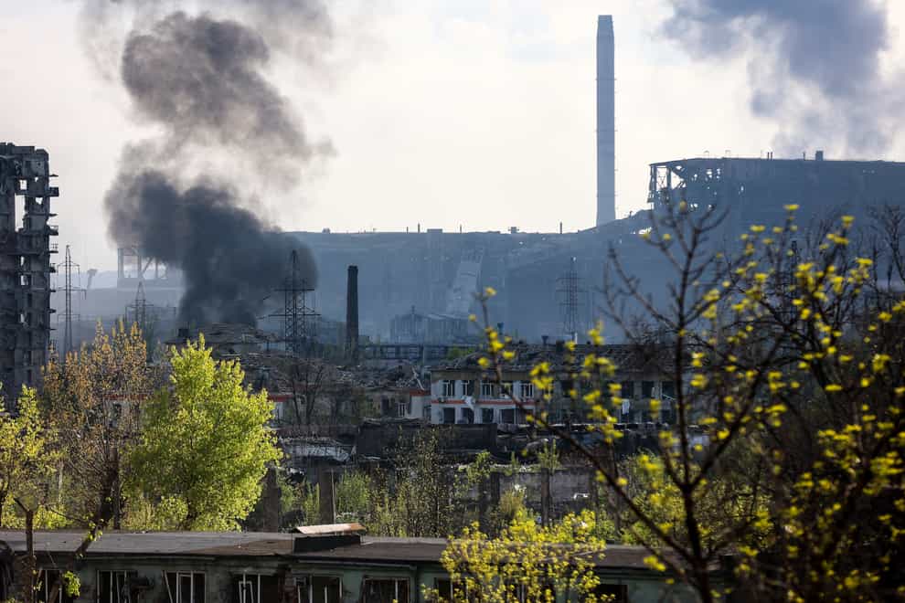 Smoke rises from the Metallurgical Combine Azovstal in Mariupol (Alexei Alexandrov/AP)
