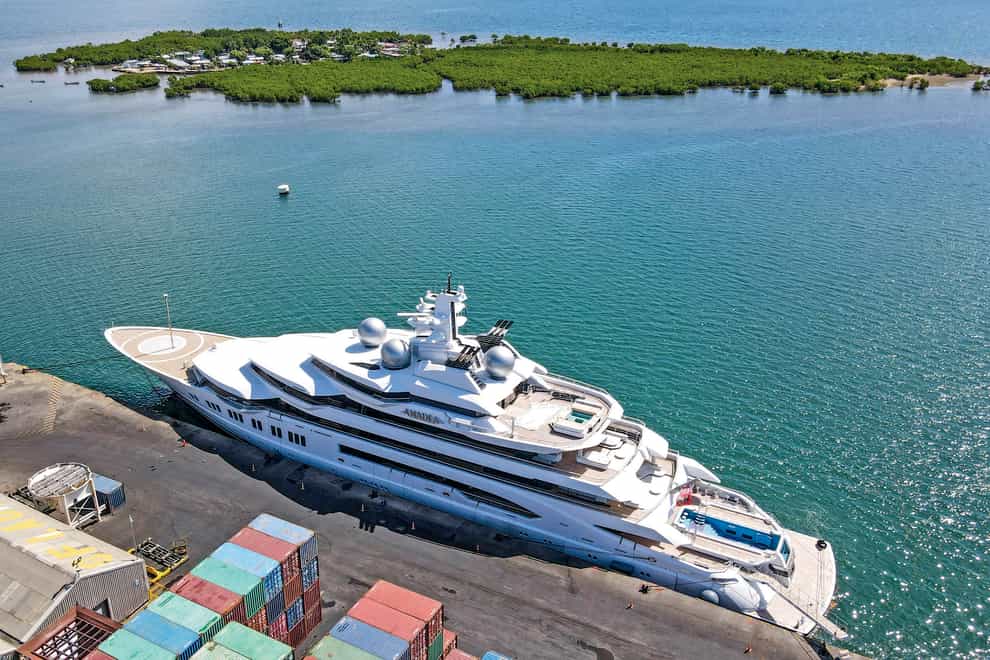 The superyacht Amadea is docked at the Queens Wharf in Lautoka, Fiji (Leon Lord/Fiji Sun/AP)