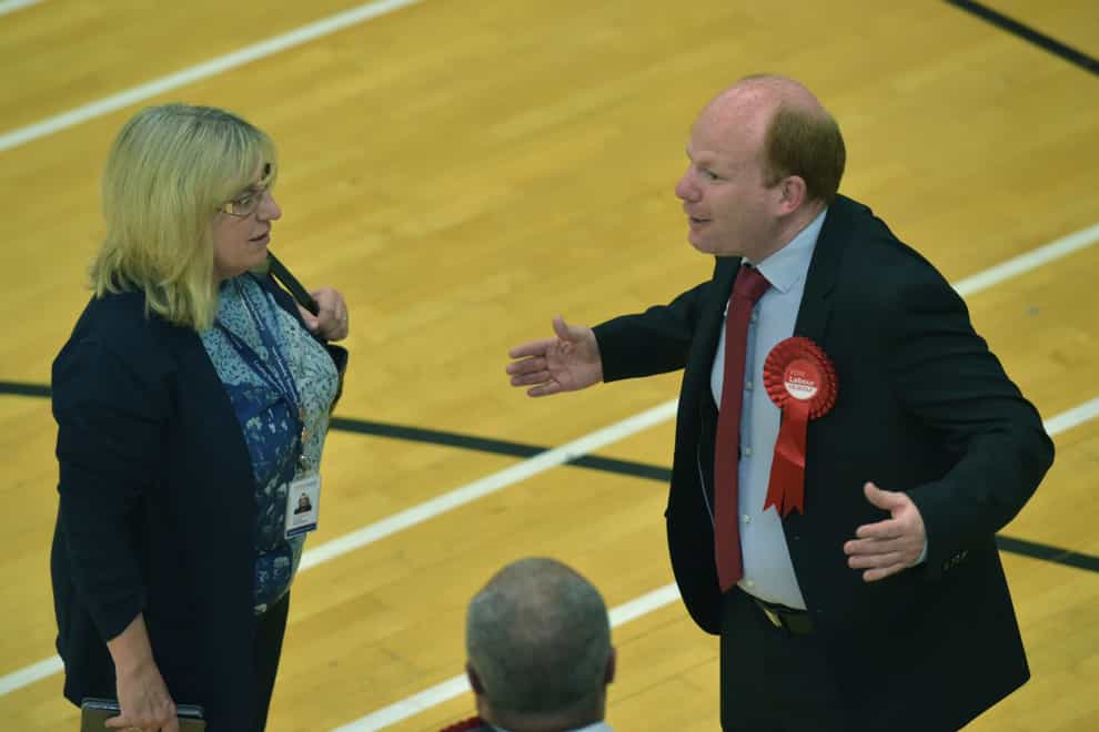 Leader of the Labour group in Basildon, Jack Ferguson (right) reacts after losing his seat in the Pitsea North West Ward, at the Basildon Sporting Village, in Basildon, Essex. (Nick Ansell/ PA)