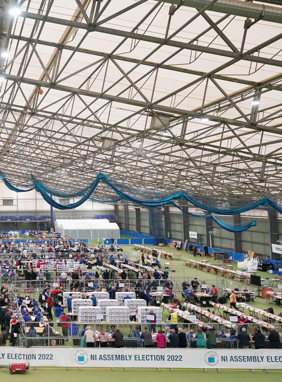 A general view of votes being counted at the Northern Ireland Assembly Election count centre at Meadowbank Sports arena in Magherafelt in Co County Londonderry (Niall Carson/PA)