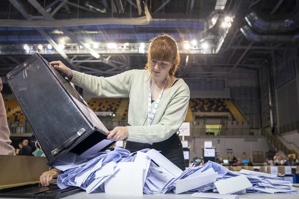 Votes continue to be counted across Scotland (Jane Barlow/PA)