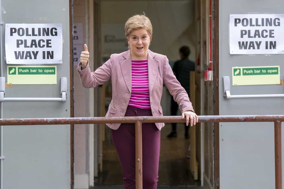First Minister Nicola Sturgeon hailed the SNP result in Pollokshields, Glasgow (PA)