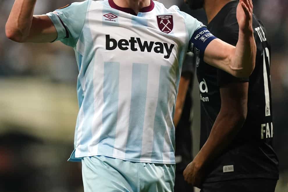 Declan Rice was dejected after West Ham’s loss on Thursday (PA)