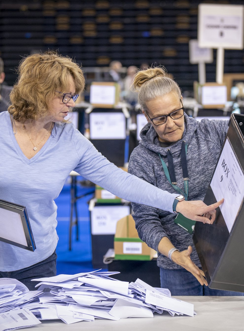 Votes are sorted at the Glasgow City Council count at the Emirates Arena (Jane Barlow/PA)