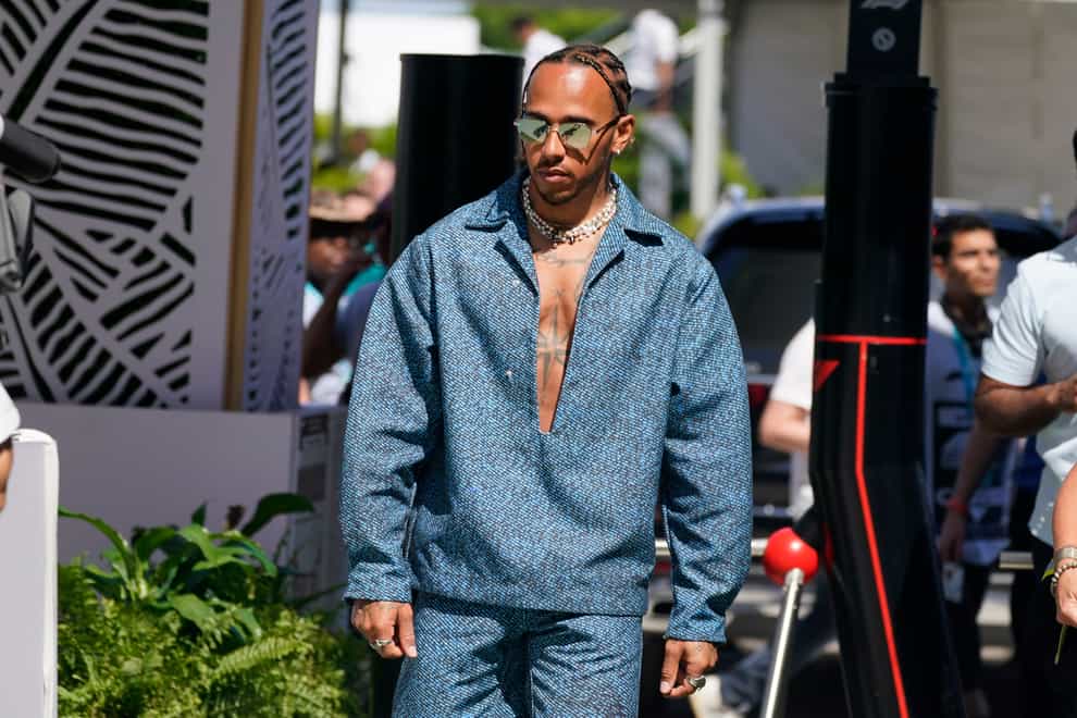 Lewis Hamilton arrives for the Miami Grand Prix on Friday (Darron Cummings/AP)