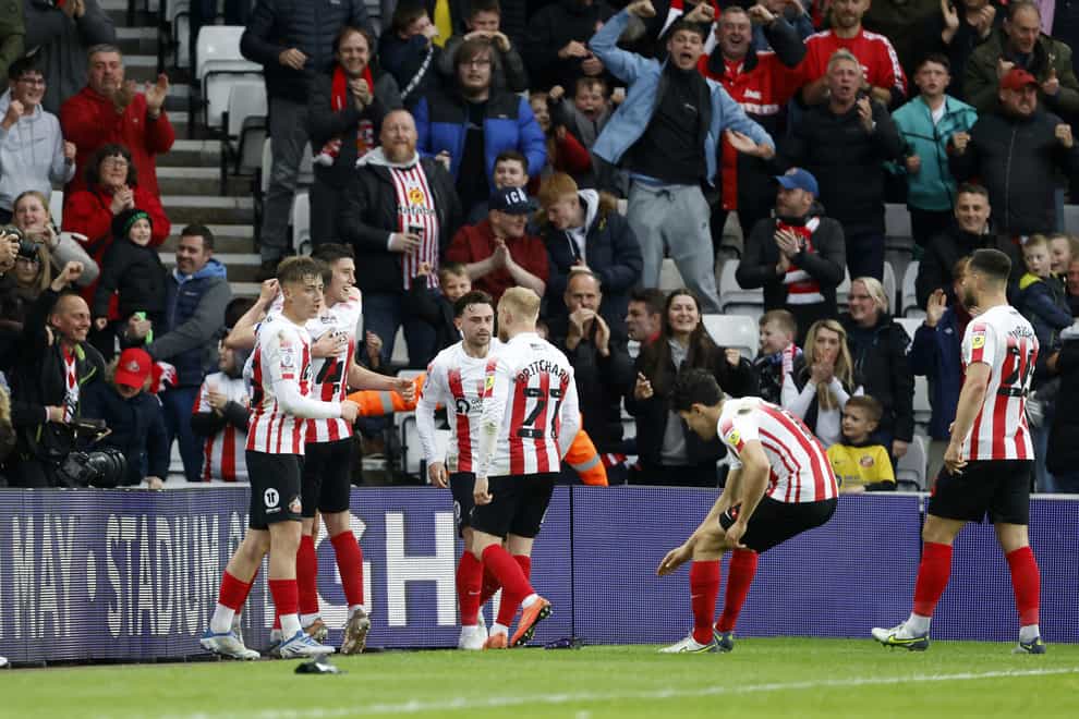 Ross Stewart celebrates scoring Sunderland’s goal against Sheffield Wednesday (Richard Sellers/PA)