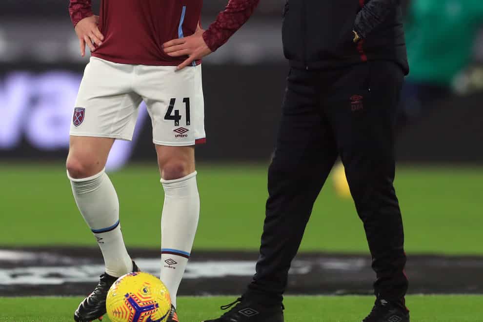 West Ham’s Declan Rice (left) with manager David Moyes (Adam Davy/PA)