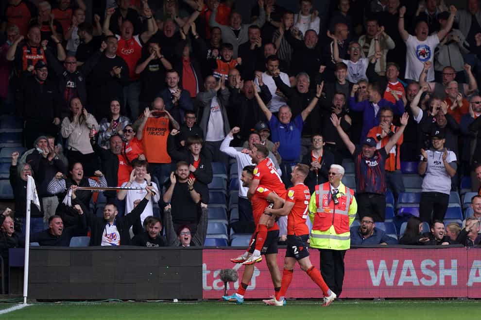 Harry Cornick celebrates scoring Luton’s goal against Reading (Kirsty O’Connor/PA)