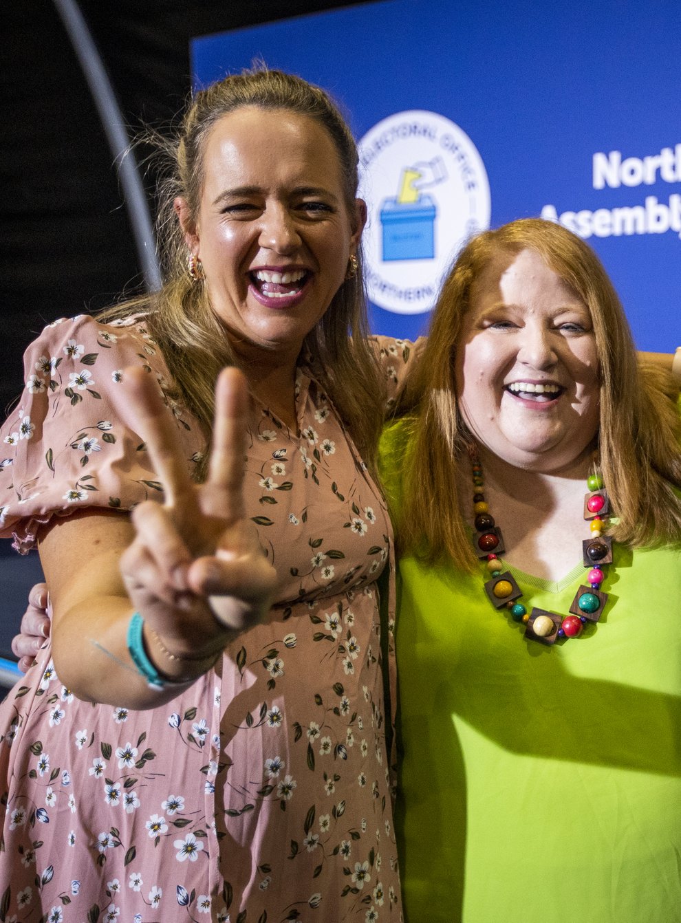 (l to r) Kate Nicholl, Alliance Party leader Naomi Long and Paula Bradshaw at the Titanic Exhibition Centre (Liam McBurney/PA)