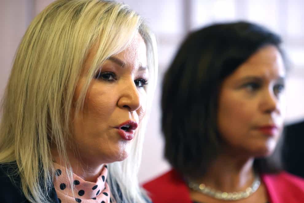 Michelle O’Neill (left) and Mary Lou McDonald during a Sinn Fein press conference at Parliament Buildings at Stormont, Belfast, following the historic result at the weekend with Sinn Fein overtaking the DUP to become the first nationalist or republican party to emerge top at Stormont (Liam McBurney/PA)