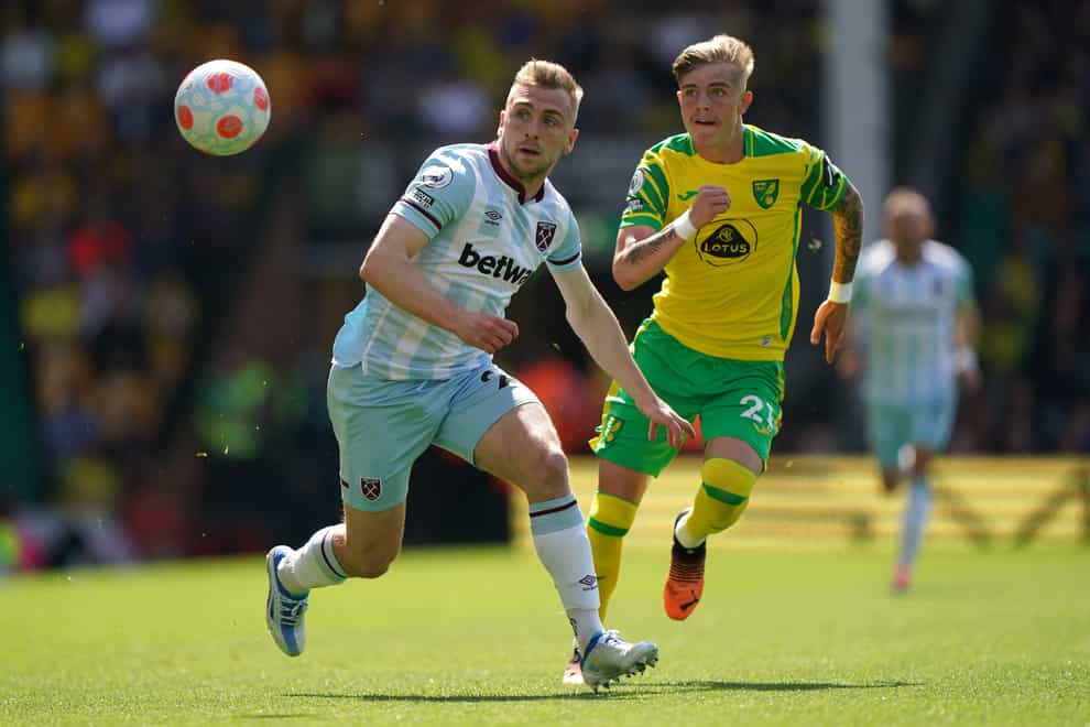 Brandon Williams, right, in action during the defeat by West Ham (Joe Giddens/PA)