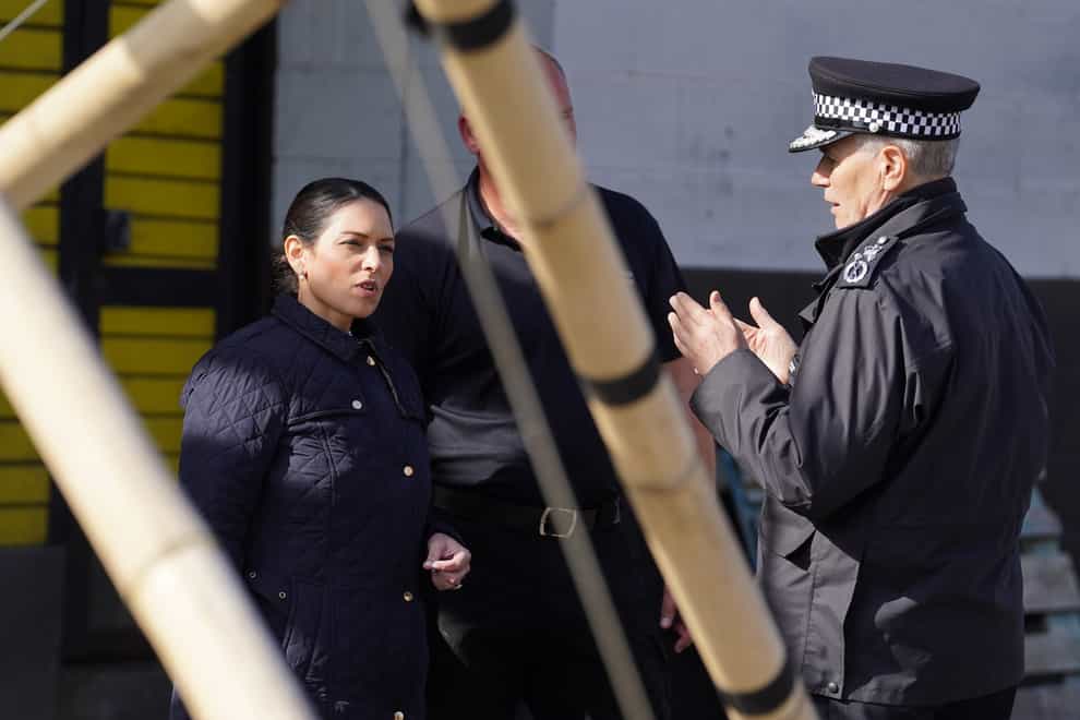 Home Secretary Priti Patel during her visit to the Metropolitan Police Service’s Specialist Training Centre in Gravesend, Kent (Gareth Fuller/PA)